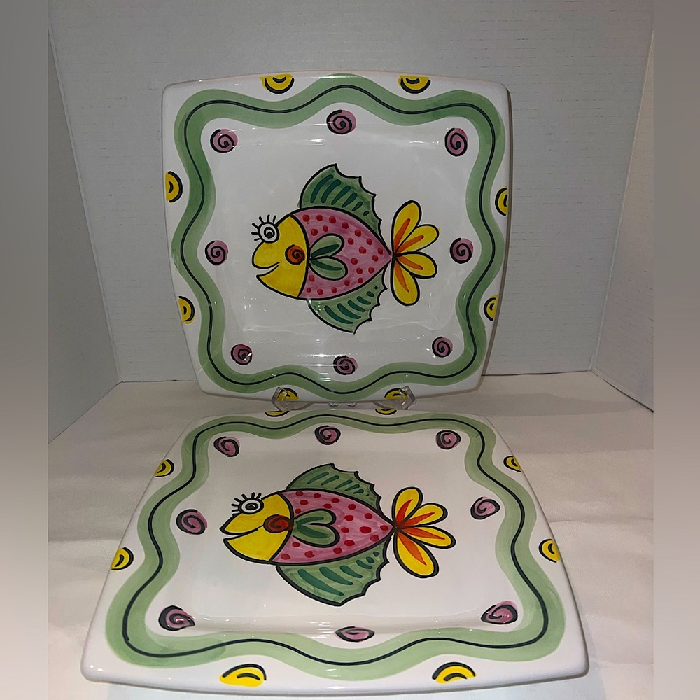 Deruta Hand Painted Dinner/Serving Plate Set of 2 Made in Italy